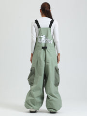 GSOU SNOW Womens Snowboard Bibs Super Baggy Ski Bibs Loose Snow Pants Overalls Waterproof Insulated Winter