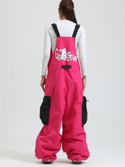 GSOU SNOW Womens Snowboard Bibs Super Baggy Ski Bibs Loose Snow Pants Overalls Waterproof Insulated Winter