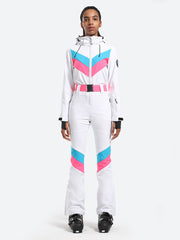 Over Ski Women's Stripe One Piece Ski Suit With Hood