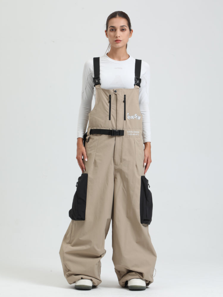 GSOU SNOW Womens Snowboard Bibs Super Baggy Ski Bibs Loose Snow Pants Overalls Waterproof Insulated Winter