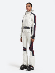 Over Ski Women's Vertical Stripes One Piece Ski Suit With Hood