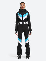 Over Ski Women's Stripe One Piece Ski Suit With Hood