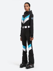 Over Ski Women's Stripe One Piece Ski Suit With Hood