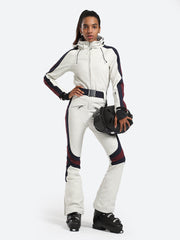 Over Ski Women's Vertical Stripes One Piece Ski Suit With Hood