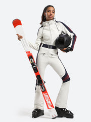 Over Ski Women's Vertical Stripes One Piece Ski Suit With Hood