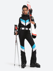 Over Ski Women's Stripe One Piece Ski Suit With Hood