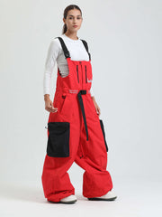 GSOU SNOW Womens Snowboard Bibs Super Baggy Ski Bibs Loose Snow Pants Overalls Waterproof Insulated Winter