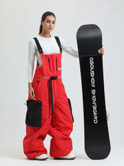 GSOU SNOW Womens Snowboard Bibs Super Baggy Ski Bibs Loose Snow Pants Overalls Waterproof Insulated Winter