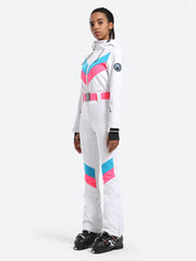 Over Ski Women's Stripe One Piece Ski Suit With Hood