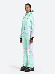 Over Ski Women's Vertical Stripes One Piece Ski Suit With Hood