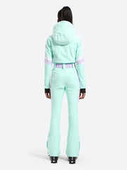 Over Ski Women's Vertical Stripes One Piece Ski Suit With Hood