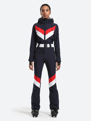 Over Ski Women's Stripe One Piece Ski Suit With Hood