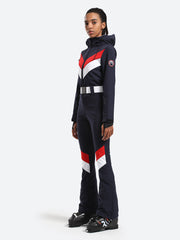 Over Ski Women's Stripe One Piece Ski Suit With Hood