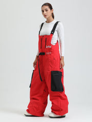 GSOU SNOW Womens Snowboard Bibs Super Baggy Ski Bibs Loose Snow Pants Overalls Waterproof Insulated Winter