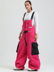 GSOU SNOW Womens Snowboard Bibs Super Baggy Ski Bibs Loose Snow Pants Overalls Waterproof Insulated Winter
