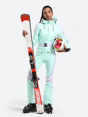 Over Ski Women's Vertical Stripes One Piece Ski Suit With Hood