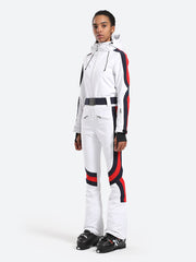 Over Ski Women's Vertical Stripes One Piece Ski Suit With Hood