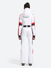 Over Ski Women's Vertical Stripes One Piece Ski Suit With Hood