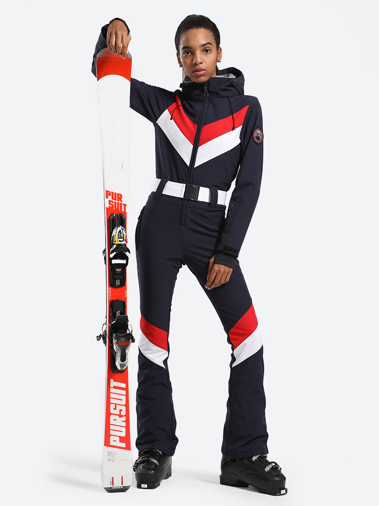 Over Ski Women's Stripe One Piece Ski Suit With Hood