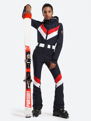 Over Ski Women's Stripe One Piece Ski Suit With Hood