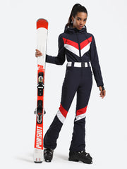 Over Ski Women's Stripe One Piece Ski Suit With Hood