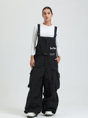 GSOU SNOW Womens Snowboard Bibs Super Baggy Ski Bibs Loose Snow Pants Overalls Waterproof Insulated Winter