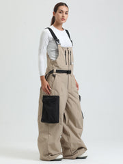 GSOU SNOW Womens Snowboard Bibs Super Baggy Ski Bibs Loose Snow Pants Overalls Waterproof Insulated Winter
