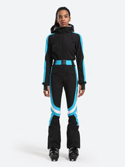 Over Ski Women's Vertical Stripes One Piece Ski Suit With Hood
