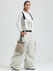 GSOU SNOW Womens Snowboard Bibs Super Baggy Ski Bibs Loose Snow Pants Overalls Waterproof Insulated Winter