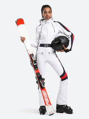 Over Ski Women's Vertical Stripes One Piece Ski Suit With Hood