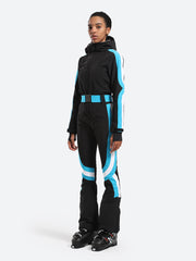 Over Ski Women's Vertical Stripes One Piece Ski Suit With Hood