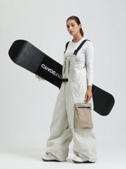 GSOU SNOW Womens Snowboard Bibs Super Baggy Ski Bibs Loose Snow Pants Overalls Waterproof Insulated Winter