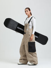 GSOU SNOW Womens Snowboard Bibs Super Baggy Ski Bibs Loose Snow Pants Overalls Waterproof Insulated Winter