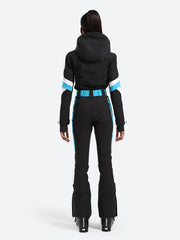 Over Ski Women's Vertical Stripes One Piece Ski Suit With Hood