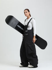 GSOU SNOW Womens Snowboard Bibs Super Baggy Ski Bibs Loose Snow Pants Overalls Waterproof Insulated Winter