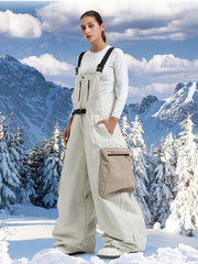 GSOU SNOW Womens Snowboard Bibs Super Baggy Ski Bibs Loose Snow Pants Overalls Waterproof Insulated Winter
