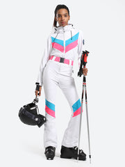 Over Ski Women's Stripe One Piece Ski Suit With Hood