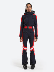 Over Ski Women's Vertical Stripes One Piece Ski Suit With Hood