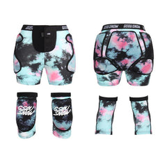 Gsou Snow Adult Powder Blue Tie-dye Ski/Snowboard Protective Gear Shorts And Knee Pads Set