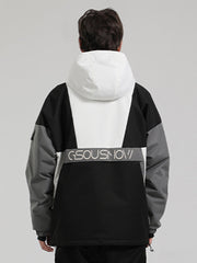 Men's Black & White Kangaroo Pocket Waterproof Baggy Snowboard Anoraks