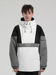 Men's Black & White Kangaroo Pocket Waterproof Baggy Snowboard Anoraks