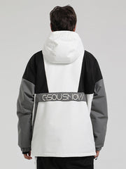 Men's Black & White Kangaroo Pocket Waterproof Baggy Snowboard Anoraks