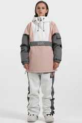 Women's Black & White Kangaroo Pocket Waterproof Baggy Snowboard Anoraks