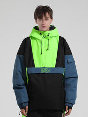 Men's Black & White Kangaroo Pocket Waterproof Baggy Snowboard Anoraks