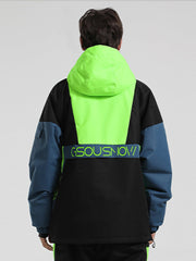 Men's Black & White Kangaroo Pocket Waterproof Baggy Snowboard Anoraks