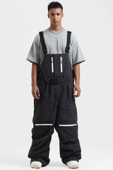 Peto para nieve holgado con múltiples bolsillos y cremalleras desmontables en color negro para hombre