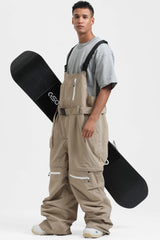 Peto para nieve holgado con múltiples bolsillos y cremalleras desmontables en color negro para hombre