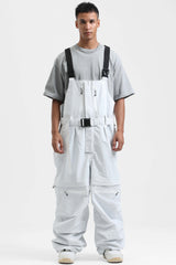 Peto para nieve holgado con múltiples bolsillos y cremalleras desmontables en color negro para hombre