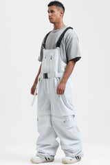 Peto para nieve holgado con múltiples bolsillos y cremalleras desmontables en color negro para hombre