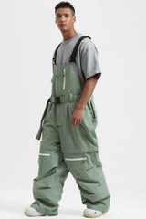 Peto para nieve holgado con múltiples bolsillos y cremalleras desmontables en color negro para hombre